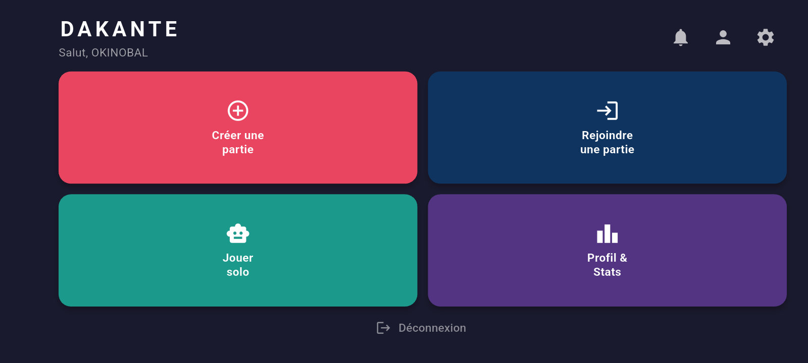 Menu principal Dakante