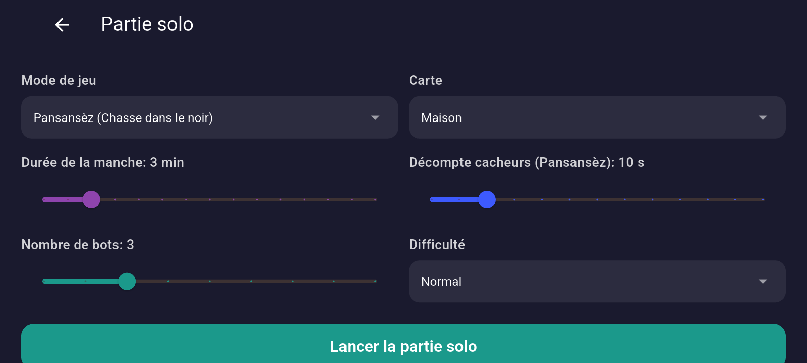 Configuration partie solo